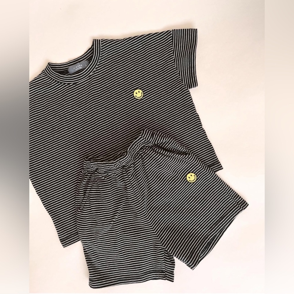 Striped Black and White Kids set with Smiley (multiple sizes and colors)